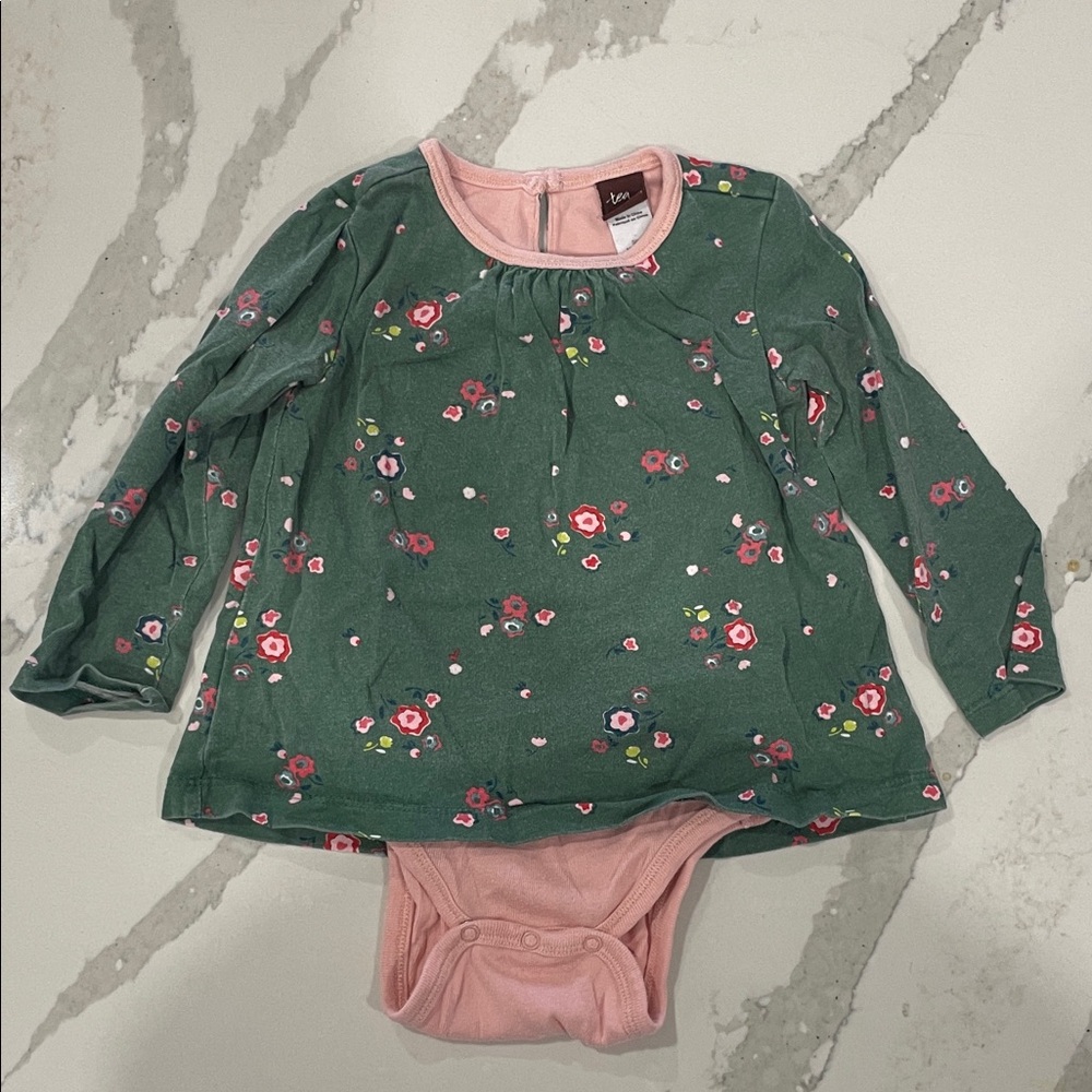 Tea Collection 12-18 months Green Floral Onesie Dress